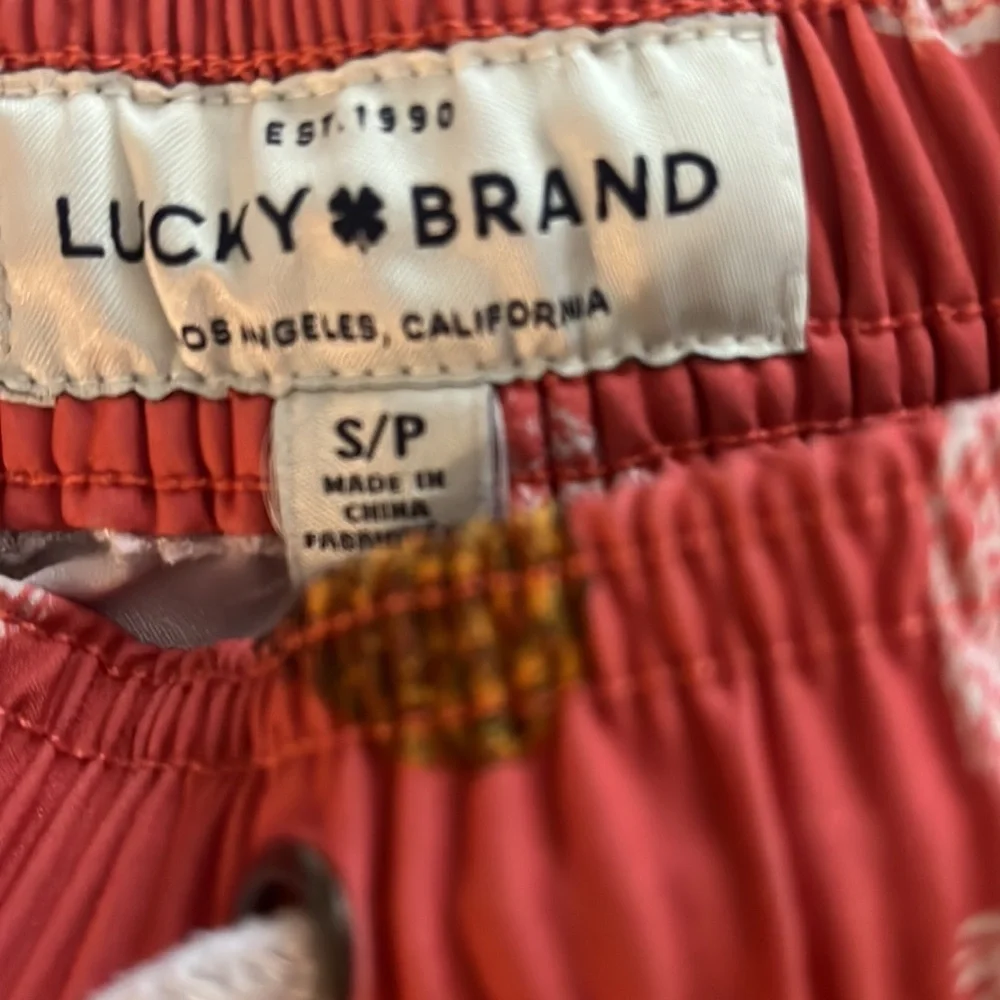 SOLD Lucky Brand Swim Trunks Mens Small Orange Saturday Stretch Pineapple - Picture 3 of 10